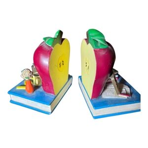 Apple-Shaped Bookend Pair in Red and Yellow